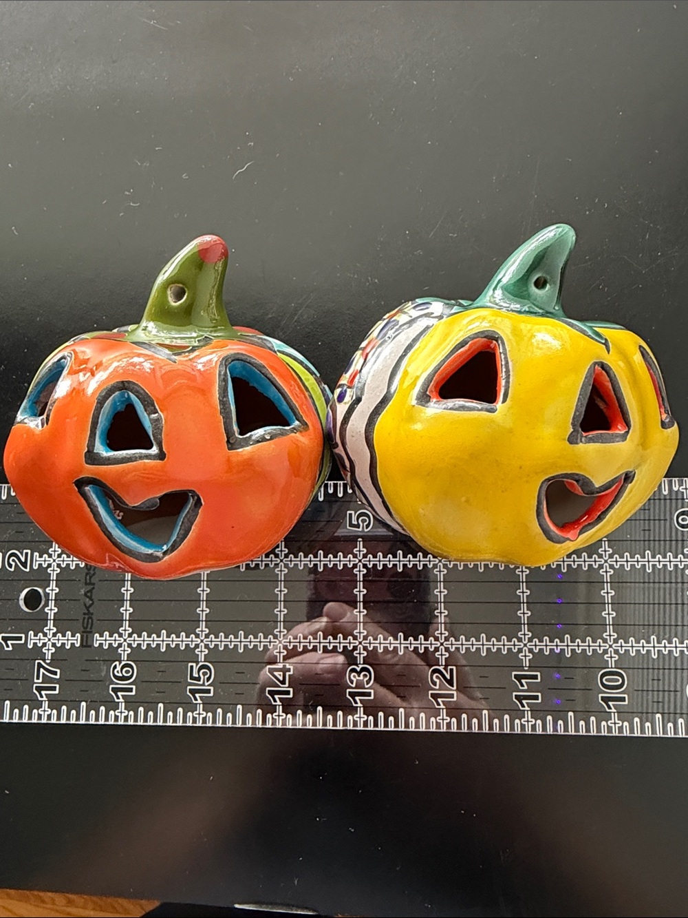 Hand-Painted Multicolor Ceramic Pumpkin Set - Vibrant Fall Accent - Picture 4 of 6